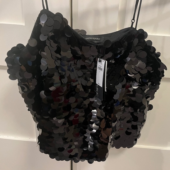 Banana Republic black spaghetti strap top with large disc sequins, size s - Picture 2 of 2
